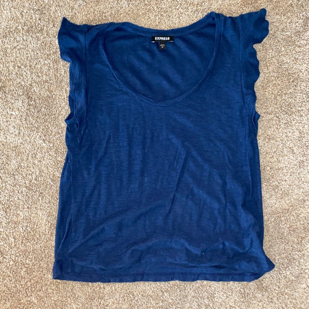 Express navy blue ruffle sleeve T